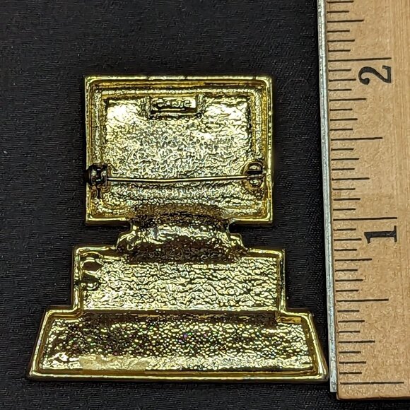 Vintage Signed AJC Gold-Tone Computer Brooch Pin Keyboard & Bar Graph Design - Picture 4 of 4